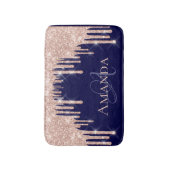 Drijft Roos Vonk Blush Glitter Name Monogram Navy Badmat (Voorkant Verticaal)