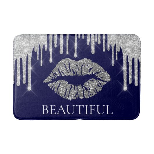 Drijft Zilveren Kiss Lips Glitter Monogram Prachti Badmat (Voorkant)