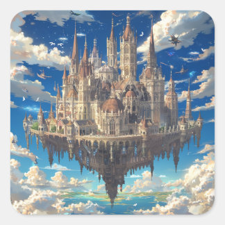 Drijvend Fantasie Kasteel in de Wolken | Hemels Vierkante Sticker
