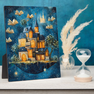 Drijvend Huis van Boeken Fantasy Tafelblad Kunst Fotoplaat