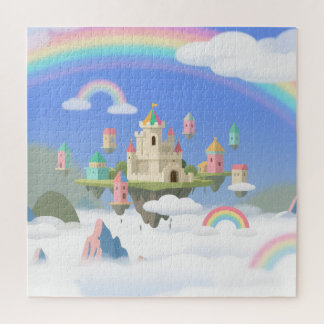 Drijvend Kasteel Regenboog Wolken Fantasie Puzzel