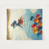 Drijvend meisje met ballonnen wandkleed (Voorkant (horizontaal))