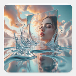 Drijvend spiegelpaneel stijgt op uit een rustig ze vierkante sticker