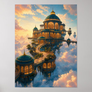 Drijvende bibliotheek boven wolken 12x16 poster