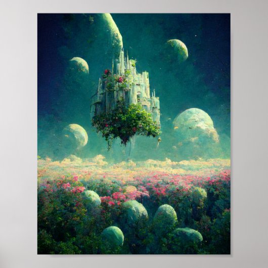 Drijvende Castle Fantasy Art Poster (Voorkant)