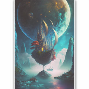 Drijvende Castle Ship Fantasy Art Sticker