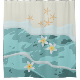 Drijvende Frangipanis op Beach Wave Meet Starfishe Douchegordijn