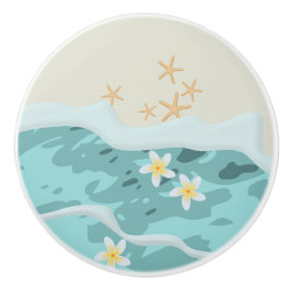 Drijvende Frangipanis op Beach Wave Meet Starfishe Keramische Knop