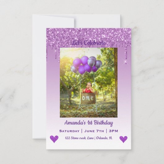 Drijvende Glitter Hearts Birthday Invitation Kaart (Voorkant)