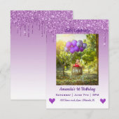Drijvende Glitter Hearts Birthday Invitation Kaart (Voorkant / Achterkant)