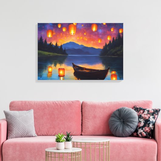 Drijvende lantaarns zweven in de lucht canvas afdruk (Insitu (Woonkamer))