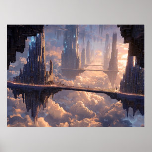 Drijvende metropolis in de wolken poster
