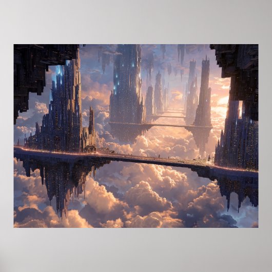Drijvende metropolis in de wolken poster (Voorkant)