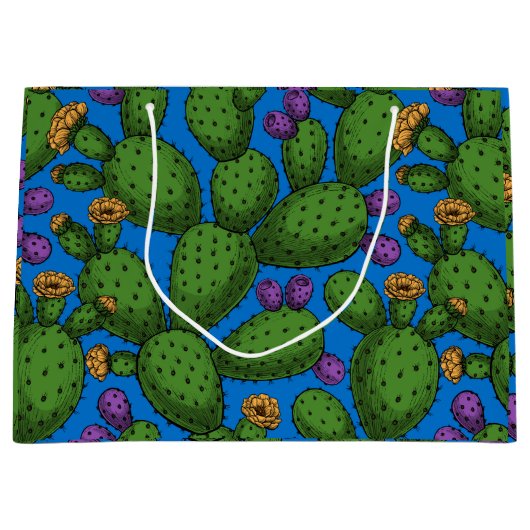 Drijvende opuntia op blauw groot cadeauzakje (Voorkant)