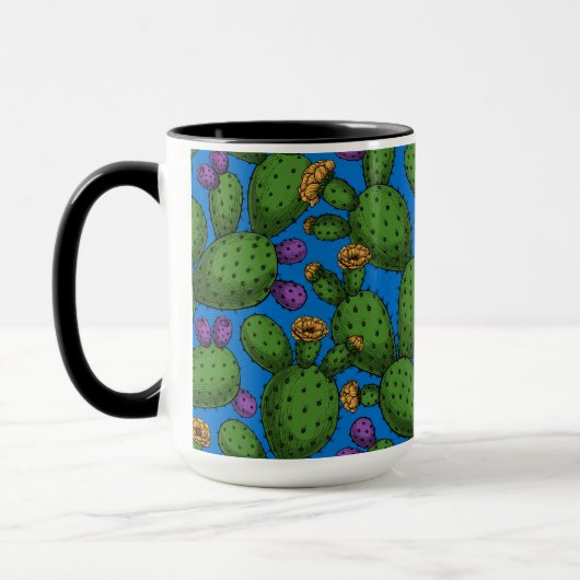 Drijvende opuntia op blauw mok (Links)