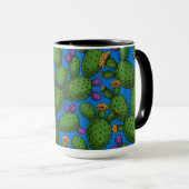 Drijvende opuntia op blauw mok (Voorkant rechts)