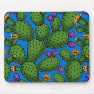 Drijvende opuntia op blauw muismat
