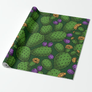 Drijvende opuntia op donkergroen cadeaupapier