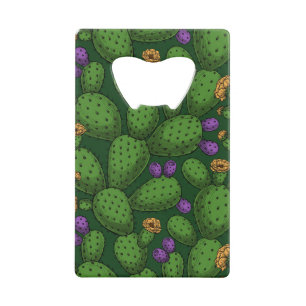 Drijvende opuntia op donkergroen kredietkaart flessenopener