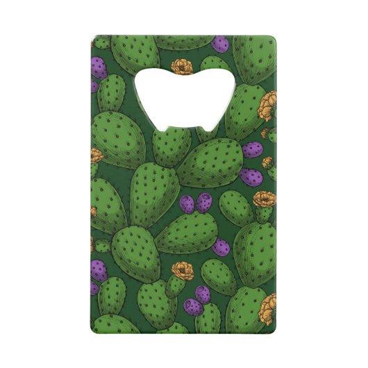 Drijvende opuntia op donkergroen kredietkaart flessenopener (Voorkant)