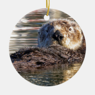 Drijvende otter keramisch ornament