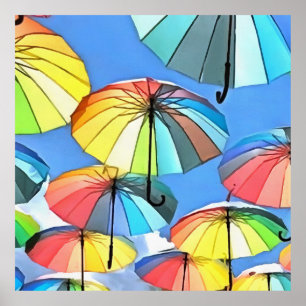 Drijvende Paraplu Hemel Fantasievolle Parasols Kun Poster