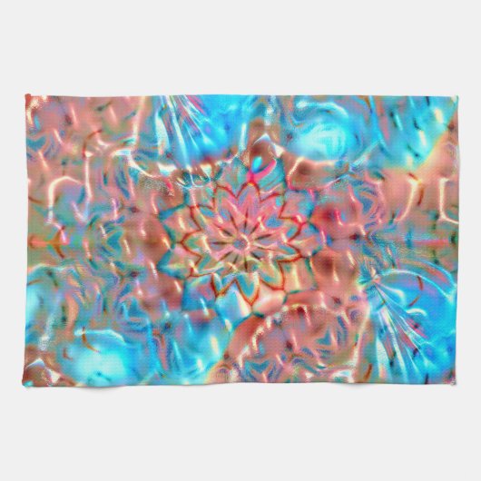 Drijvende perziken en aqua onder gehammerd glas theedoek (Horizontaal)