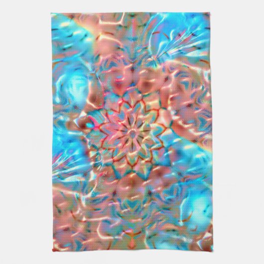 Drijvende perziken en aqua onder gehammerd glas theedoek (Verticaal)