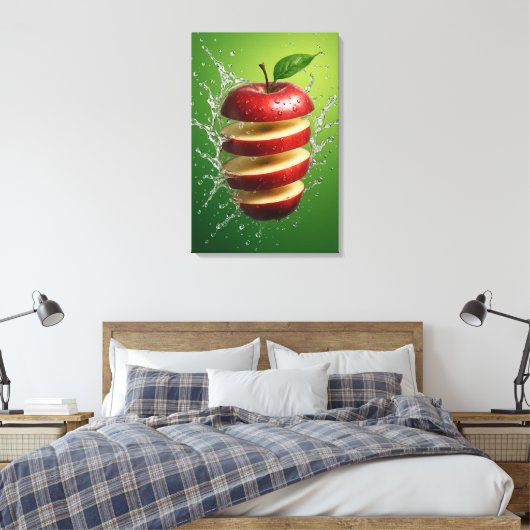 Drijvende Rode Appel met Water Splash Digitale Kun Canvas Afdruk (Insitu (Slaapkamer))