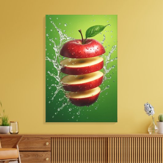Drijvende Rode Appel met Water Splash Digitale Kun Canvas Afdruk (Insitu (Woonkamer))
