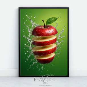 Drijvende Rode Appel met Water Splash Digitale Kun Poster