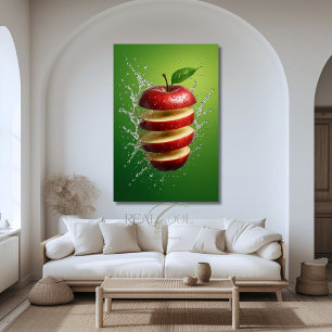 Drijvende rode appel met waterspat digitale kunst canvas afdruk