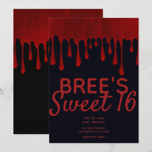 Drijvende rode bloeddruppels Halloween Sweet 16 Kaart