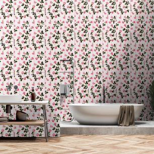 Drijvende Rozen met roze strepen Behang