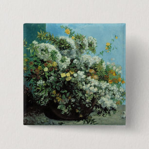 Drijvende takken en bloemen, 1855 vierkante button 5,1 cm