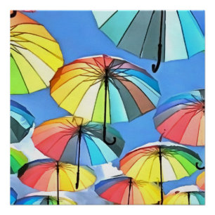 Drijvende Umbrella Sky Whimsical Parasols Art Perfect Poster