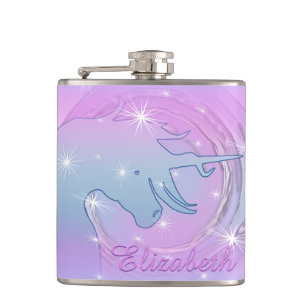 Drijvende Unicorn Silhouette (roze, zwakkere maan) Heupfles