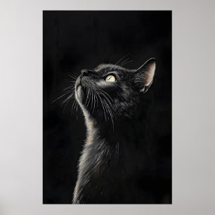 Drilzwarte kattenprint, vintage gotische cottageco poster