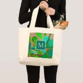 Dringende botanische monogram groene cactus grote tote bag (Voorkant (product))