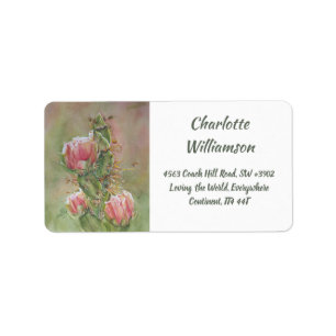 Dringende Cactus Flowers in Waterverf Adres Etiket
