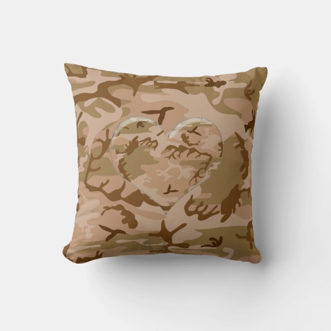 Dringende zand Camo Pillow met camouflaged Heart Kussen (Voorkant)