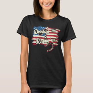 Dringkin'Em Ringin'Em USA FLag Hoefijzer Pitchin T-shirt