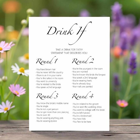 Drink Als Bachelorette Minimalistisch Spel Kaart