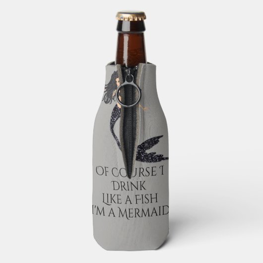 Drink als een vis zeemeermin fles koeler zwart (Fles Achterkant)