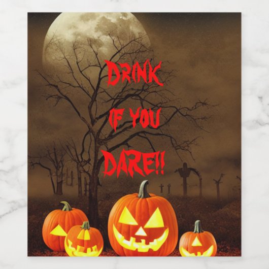 Drink als u Dare Halloween Creepy Graveyard Wijn Etiket (Enkel label)
