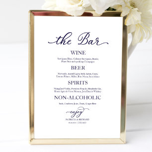 Drink Bar Navy Blue Calligraphy Wedding Sign Poster