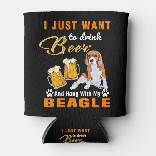 Drink bier en hou vol met mijn beagle blikjeskoeler (Voorkant)