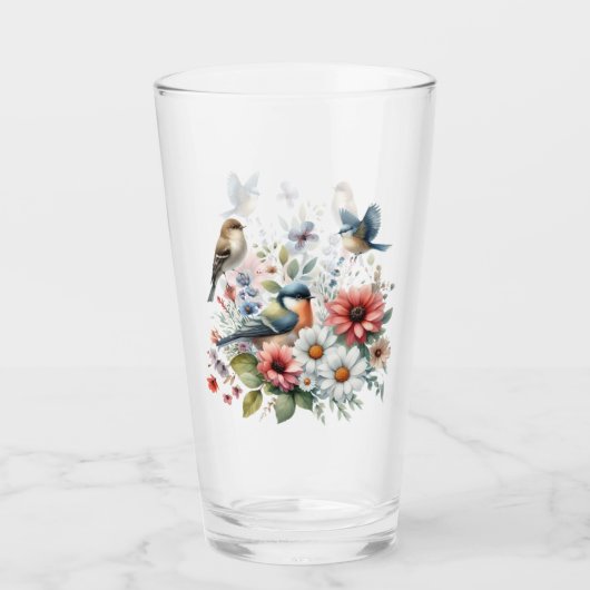 Drink bloemen en vogeltjes glas (Voorkant)
