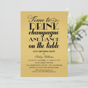 Drink Champagne Dans Gouden Verjaardag Kaart