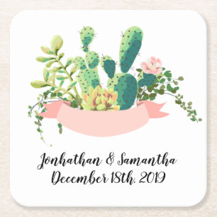 Drink Coasters Bohemian Cactus Succulenten Dessert Vierkante Kartonnen Onderzetter